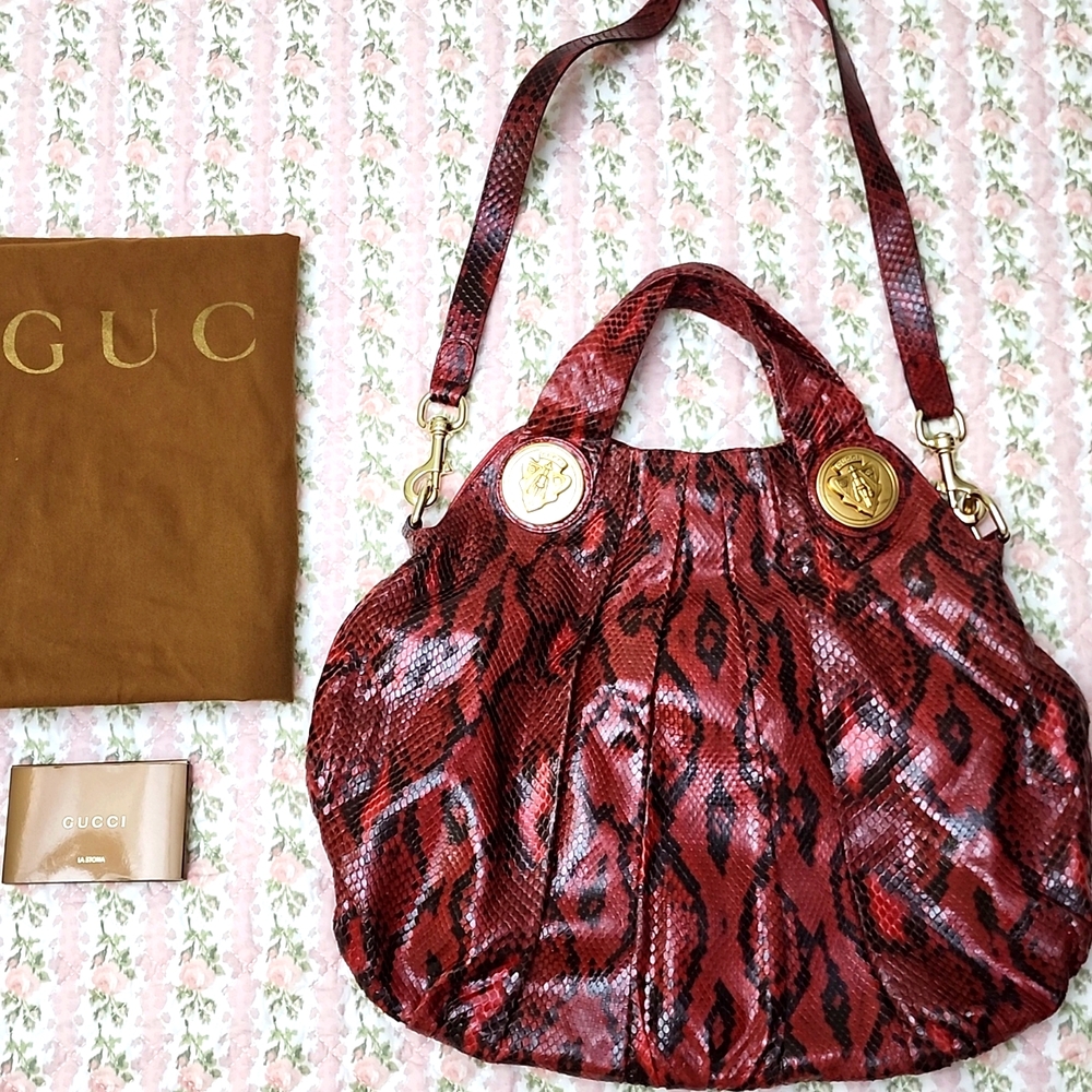 5K Gucci 💎 Hysteria Red Python Snakeskin Hobo Bag + Crossbody Shoulder Strap